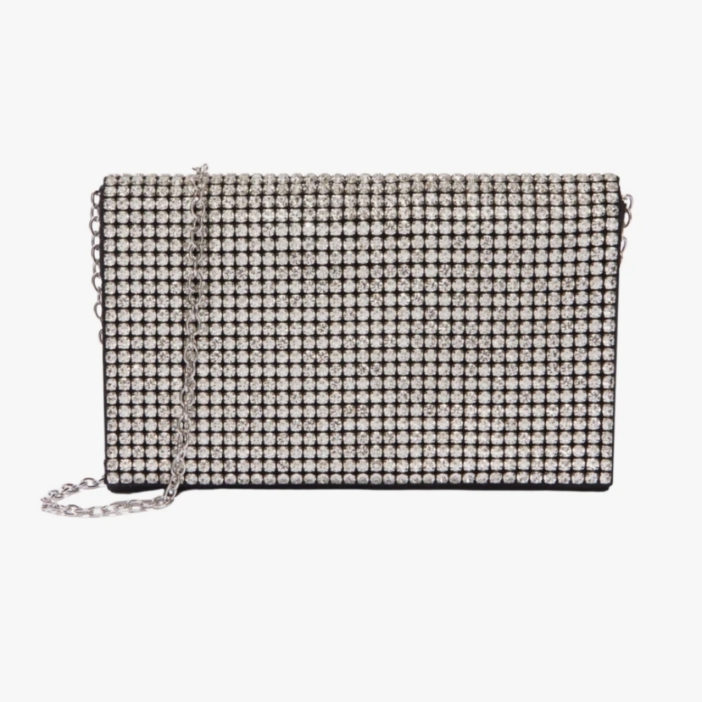 Amber Sceats Stella crystal silver rhinestone crossbody shoulder clutch bag